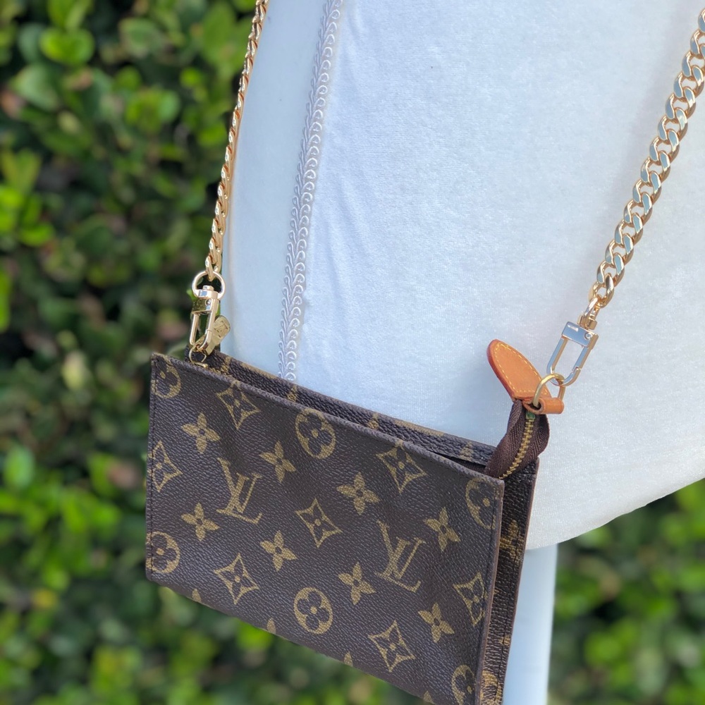 Louis Vuitton Brown Monogram Crossbody Pouch with Gold Chain - Picture 4 of 8